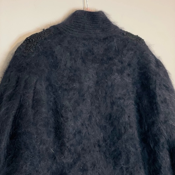 Vintage Angora Rabbit Wool - Beaded Long Sleeve Fuzzy Open Cardigan Jacket - M/L - Picture 5 of 12